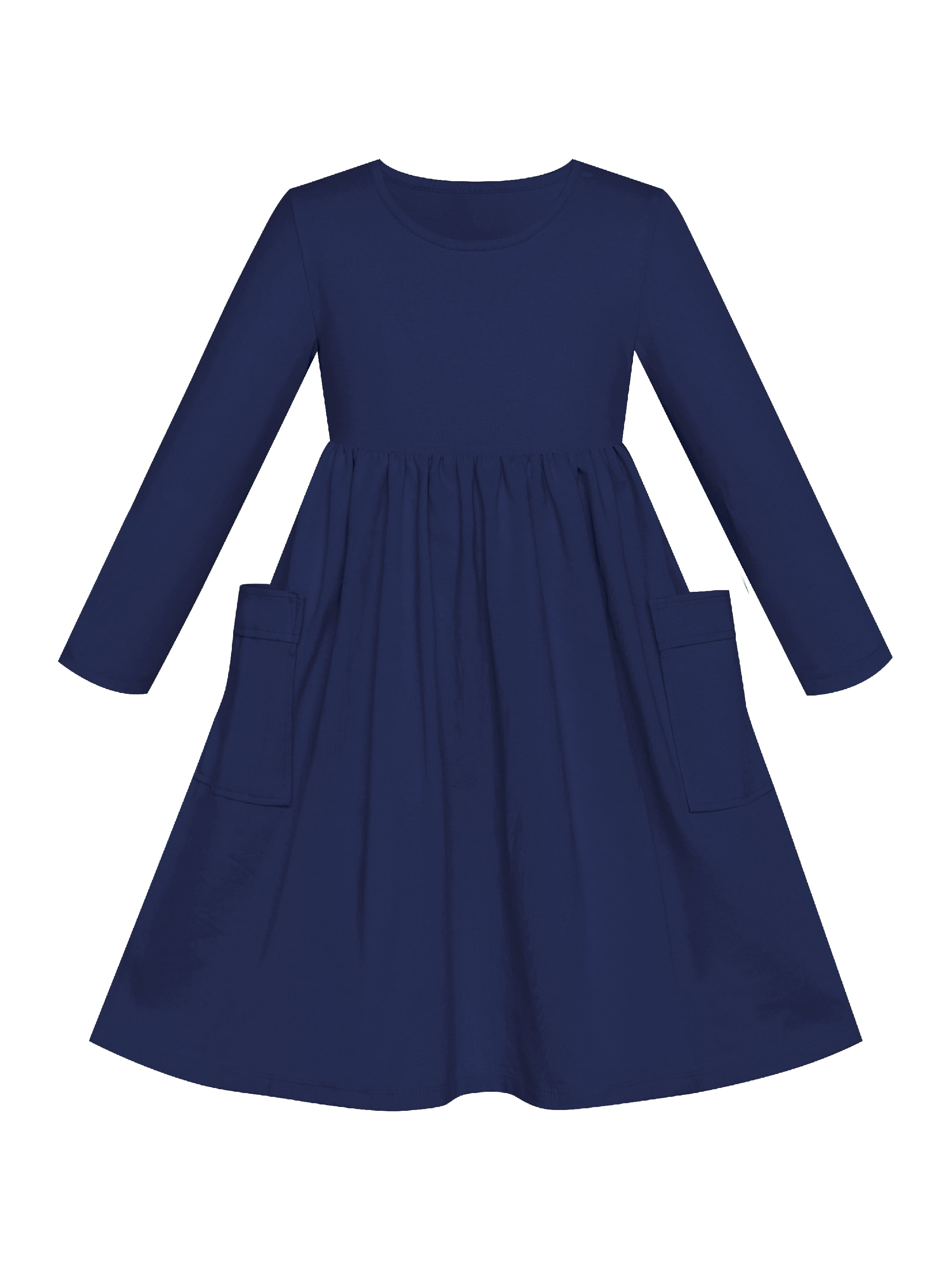 Girls Dress Navy Blue Casual Cotton Long Sleeve Dress 7 Years - Walmart.com